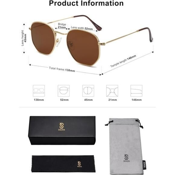 Square Hexagon Polarized Sunglasses for Women Men UV400 Retro Metal Shades - Picture 5 of 6